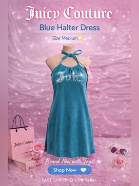 💙 Juicy Couture Blue Halter Dress 💙 Brand New with tags — limited availability 💎